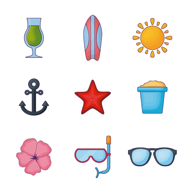 Icon set van hallo zomer ontwerp