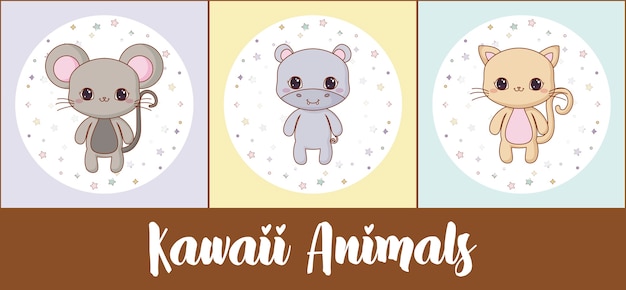 Icon set van kawaii dieren