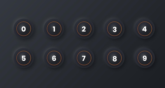 Icon set van nummer opsommingsteken van 1 tot 10 met neumorfisme-effect