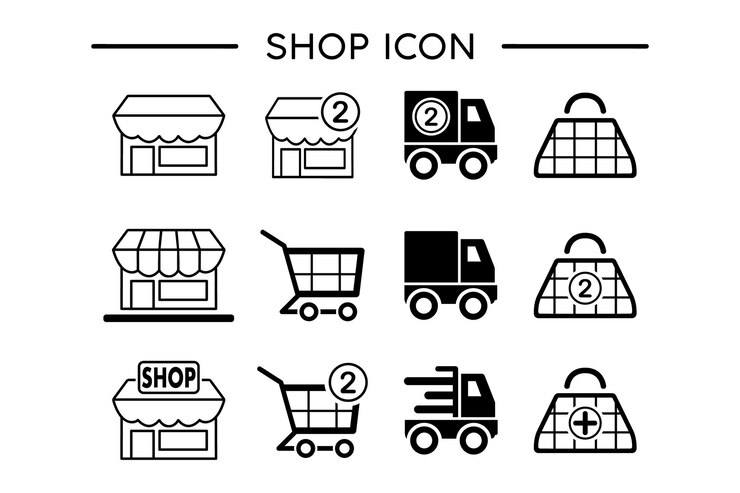 Vector icon set van online winkelen voor ui design kit elementen
