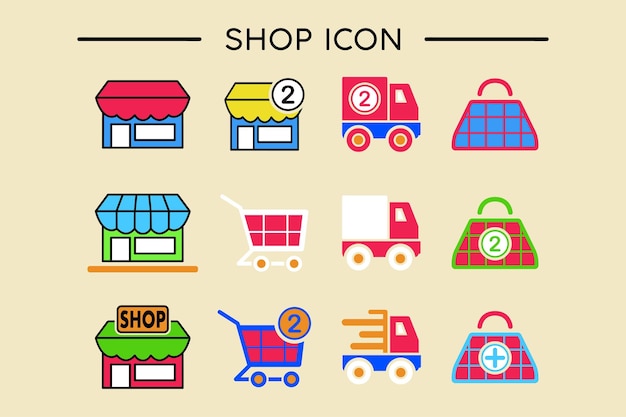 Icon set van online winkelen voor ui design kit elementen