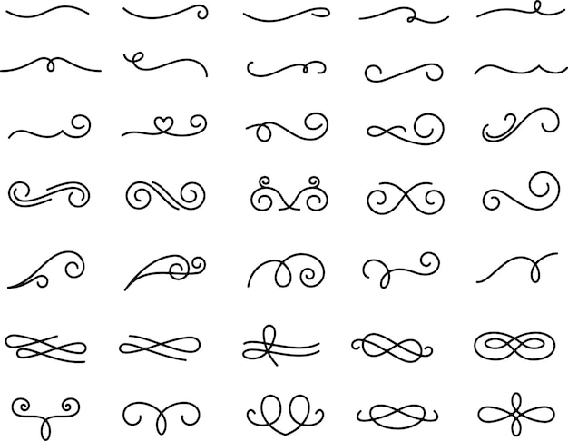 Icon set van ornamentele decoratieve vintage draaikolken krullen swashes Calligraphic elegante ornament