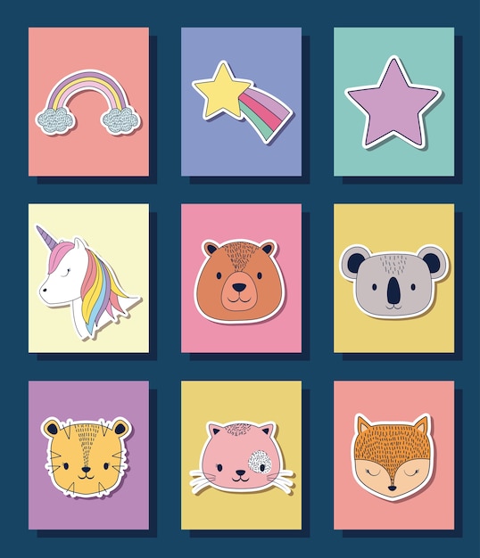 Icon set van schattige dieren
