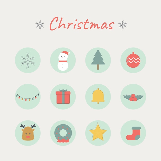 icon Set of Vector Christmas  reindeerGift Pine Ball