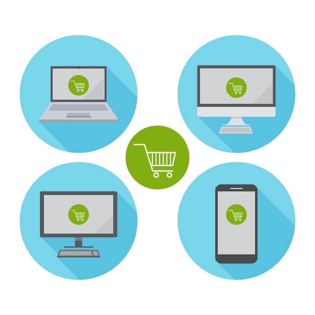 Icon set Verkoop icoon op labtop computer en mobiele smartphone Technologie