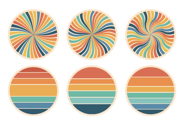 Icon set Vintage Sunset Circle in retro boho style Baby stickers scrapbook iconsMinimal abstract