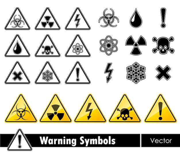 Set di icone di simboli di avvertimento. illustrazione vettoriale.