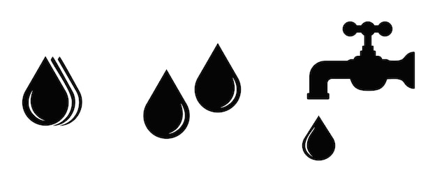 Icon set of water drop and tap with falling drop vector illustration