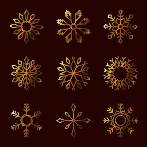 Icon set of winter snowflakes over black