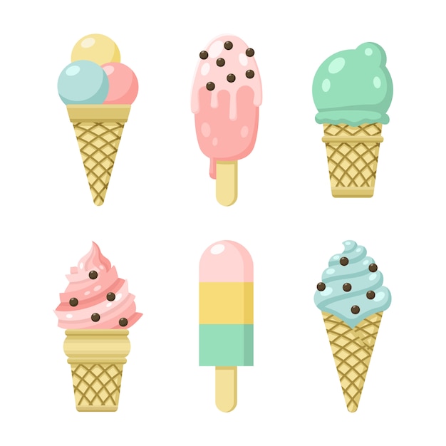 Icon set of yummy colored ice cream