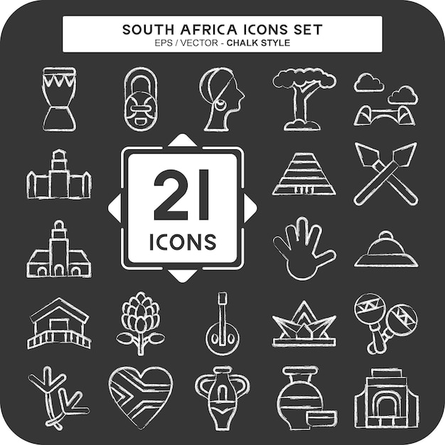 Icon Set Zuid-Afrika gerelateerd aan Onderwijs symbool krijt Stijl eenvoudig ontwerp illustratie