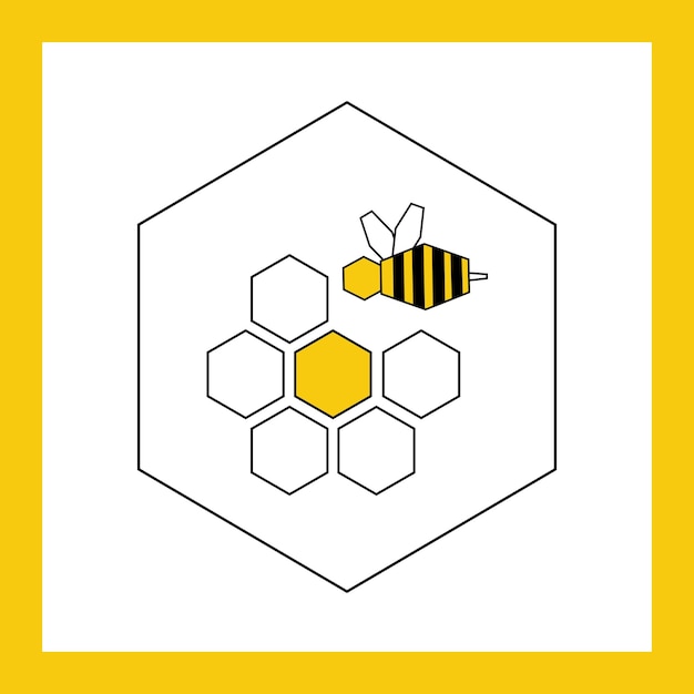 Icon sign bee and daisy flower in honey cell