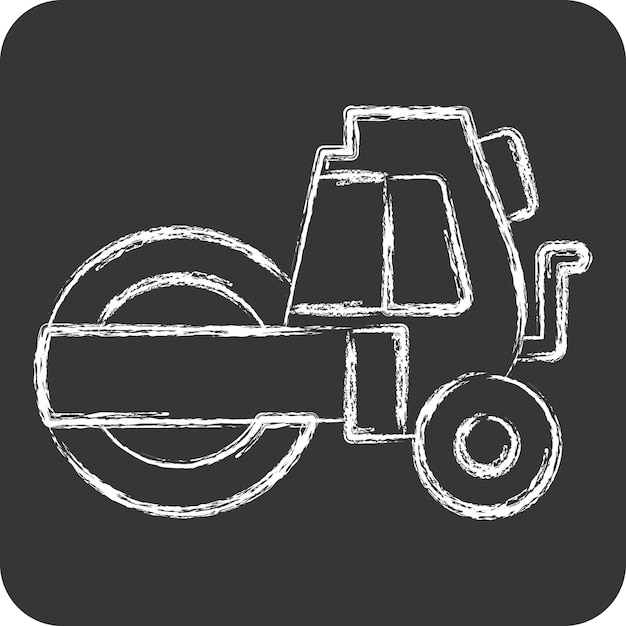 Икона Steamroller, связанная с строительными транспортными средствами, символ мелом, стиль, простой дизайн, редактируемая простая иллюстрация