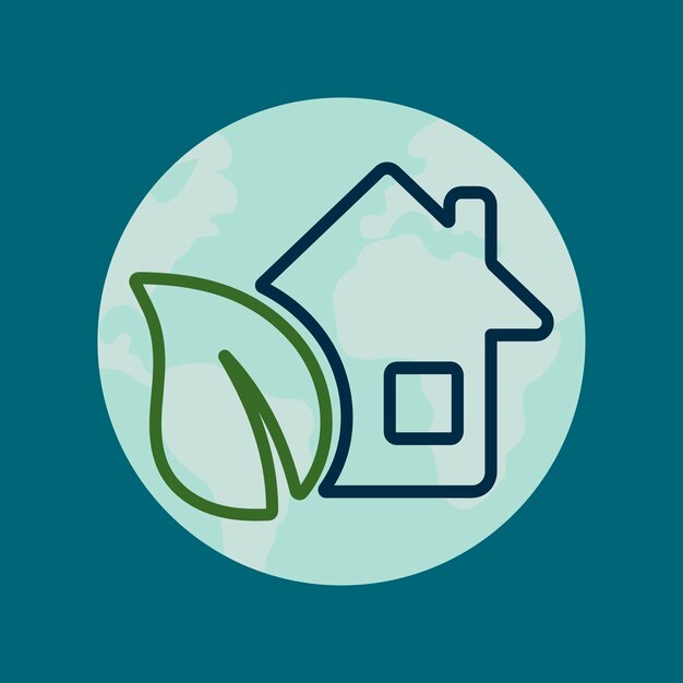 Icon sticker button on the theme of saving and renewable energy with earth planet house in one line style