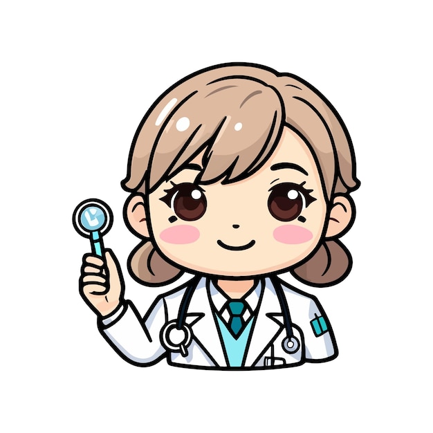 Vector icon sticker doctor female cute cartoon style