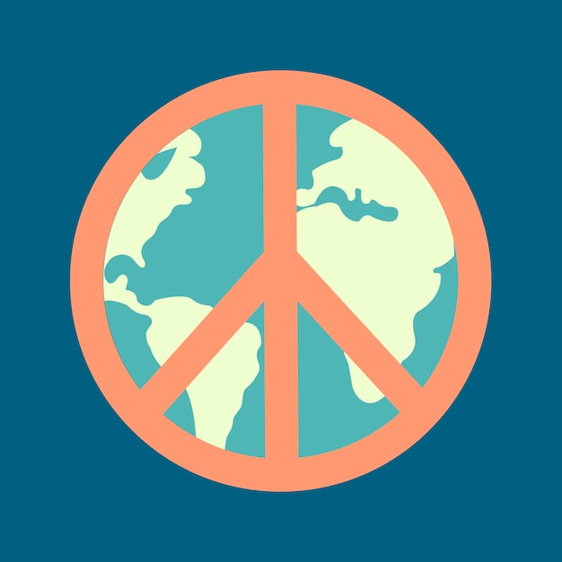 Icon sticker in hippie style with peace sign and earth on background retro stylex9