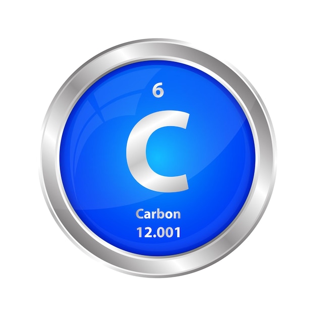 Icon structure Carbon (C) chemical element round shape circle blue line silver with atomic number.