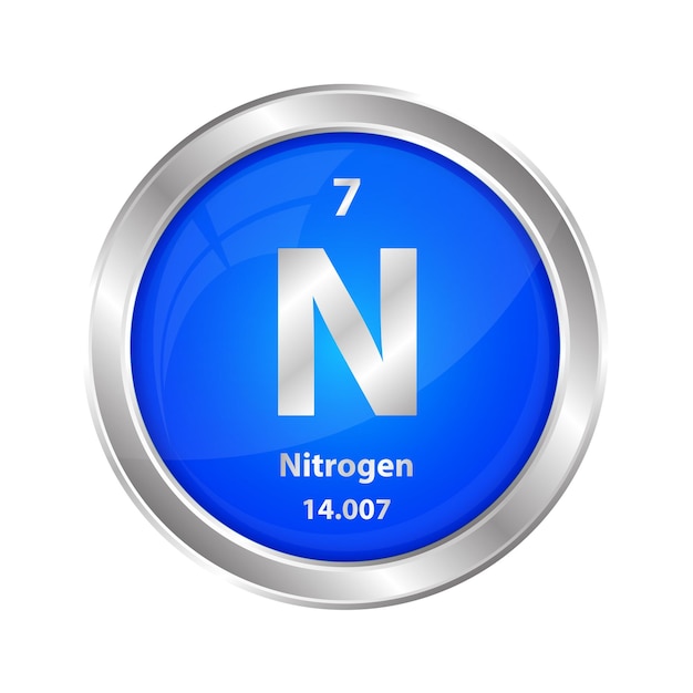 Icon structure Nitrogen N with number atom square blue line silver Chemical element periodic table.