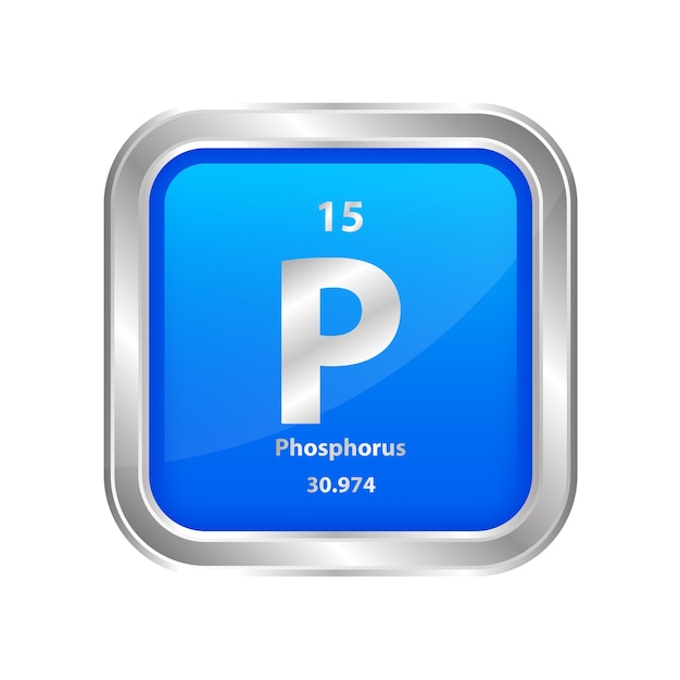 Vector icon structure phosphorus p atomic chemical element round shape circle blue line silver