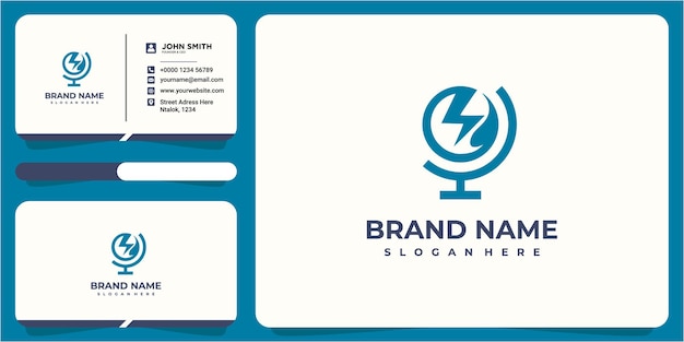 Icon thunder and leaf logo design concept with business card design