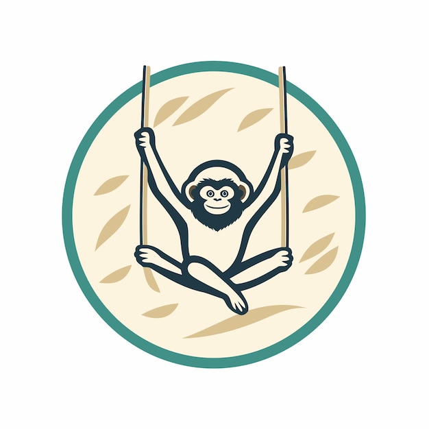 Icon van de aap op de schommel Vectorillustratie van het logo van de ap op de schokkende schommel
