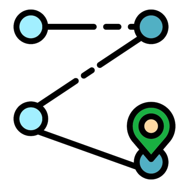 Vector icon van de afstandsroute outline van de afstand van de route vector icoontje kleur vlak geïsoleerd