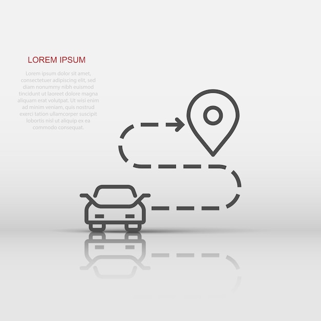 Icon van de bestemming van de auto in platte stijl Vectorillustratie van de navigatie van de auto op een witte geïsoleerde achtergrond