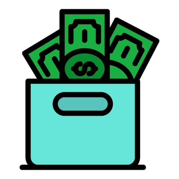 Icon van de geldwashingbox Outline van de moneywashingbox vector icoontje kleur vlak geïsoleerd