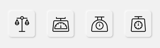 Icon van de gewichtsschaal Overzicht van de voedselschaal Weegschaal voor voedsel Balanssymbool in de lijn Voorraadvector