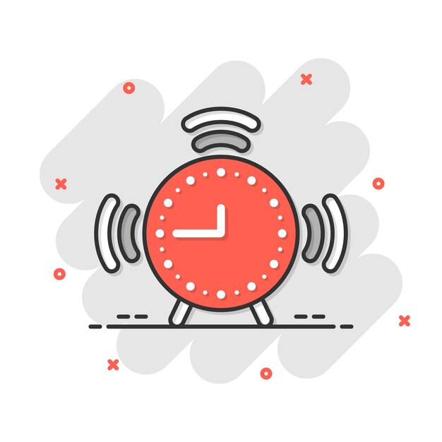 Icon van de klok in stripstijl Kijk naar een cartoon vector illustratie op een witte geïsoleerde achtergrond Timer splash effect bedrijfsconcept