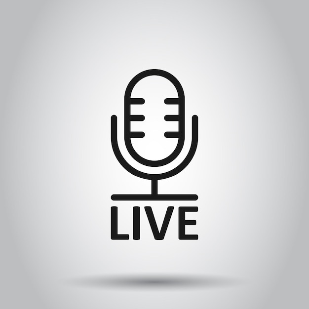 Icon van de microfoon in platte stijl Live-uitzending vector illustratie op geïsoleerde achtergrond Sound record business concept