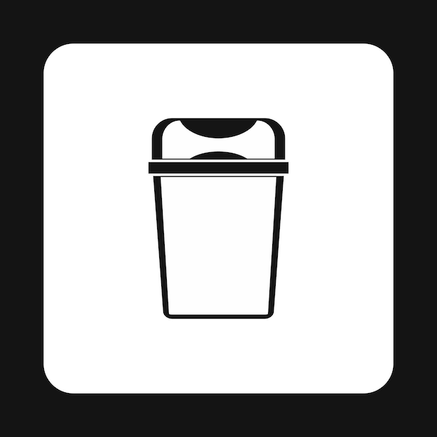 Icon van de vuilnisbak in eenvoudige stijl geïsoleerd op witte achtergrond Sanitaire symbool