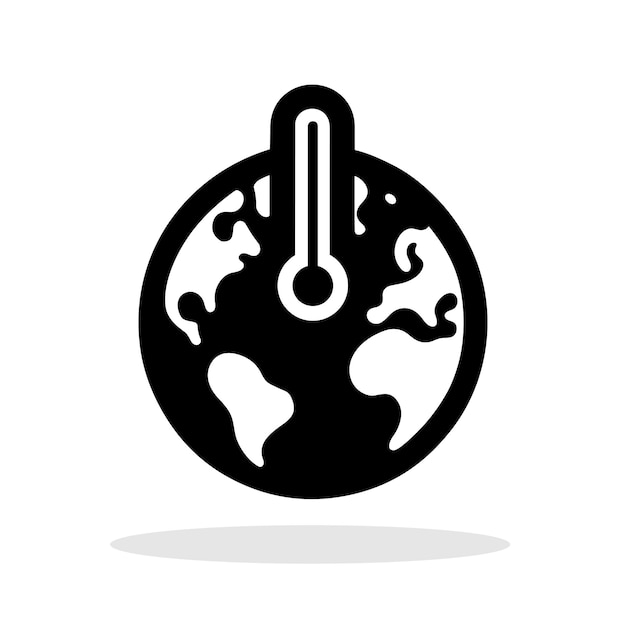 Icon van de wereldbol Zwart icoon van de wereldbal met thermometer op witte achtergrond