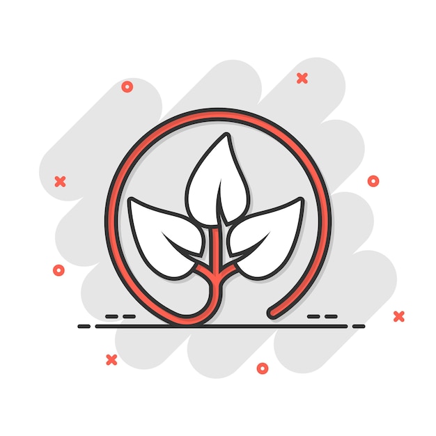 Icon van een blad in komische stijl Planten cartoon vector illustratie op witte geïsoleerde achtergrond Bloem splash effect teken bedrijfsconcept