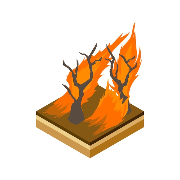 Icon van een bosbrand in cartoon-stijl op een witte achtergrond vectorillustratie