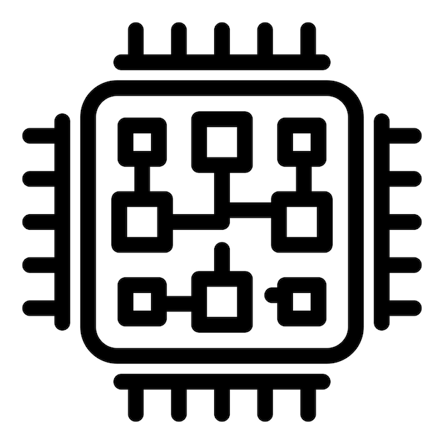 Icon van een elektronisch microchipschema dat de halfgeleidertechnologie vertegenwoordigt