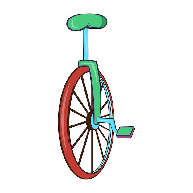 Icon van een fiets of een fiets met één wiel in cartoon-stijl op een witte achtergrond