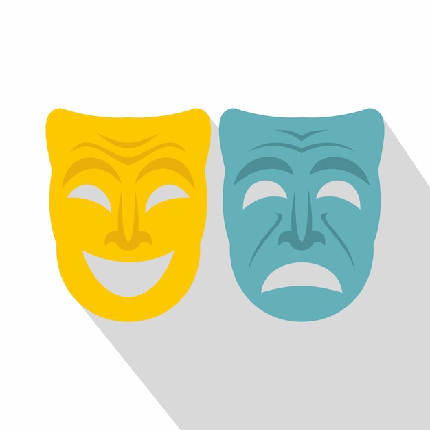 Icon van een gelukkig en verdrietig masker Vlakke illustratie van het icoon van een blij en verdrietige masker voor het web