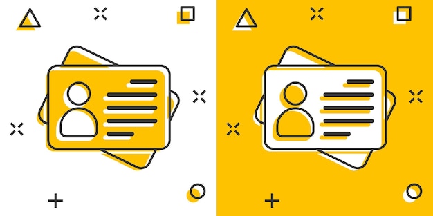 Icon van een identiteitskaart in comic-stijl Identiteitstag vector cartoon illustratie op witte geïsoleerde achtergrond Rijbewijs bedrijfsconcept splash-effect