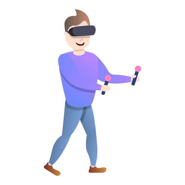 Icon van een jonge jongen in een VR-bril Cartoon van een kleine jongen in VR-brill Vector-icon voor webontwerp geïsoleerd op een witte achtergrond