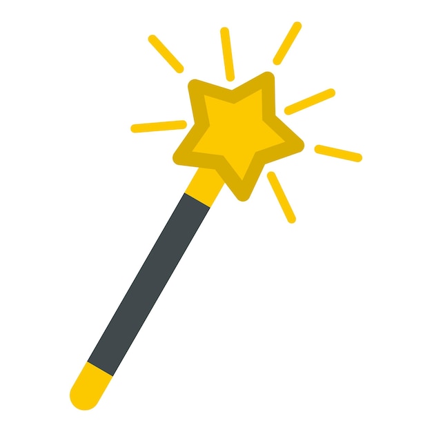 Icon van een magische toverstok in platte stijl geïsoleerd op witte achtergrond Tricks symbool vector illustratie