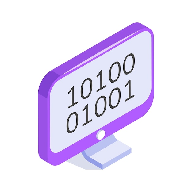 Icon van een monitor met een binaire code die digitale gegevens en programmeerconcepten weergeeft