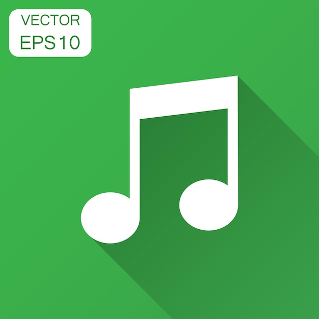Vector icon van een muzieknoot in platte stijl geluidsmedia-illustratie met lange schaduw audio-noot bedrijfsconcept