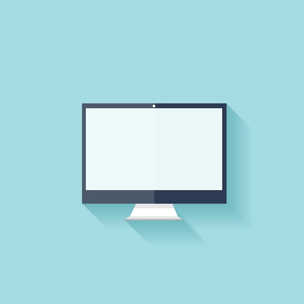 Icon van een platte monitor of personal computer met schaduw