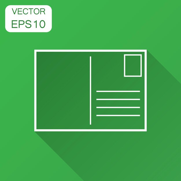 Vector icon van een postkaart envelop vector illustratie met lange schaduw zakelijk concept postkaart wiel pictogram