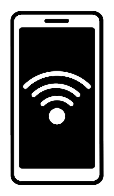 Vector icon van een smartphone met een wifi-teken op het scherm moderne digitale communicatietechnologieën zwart-wit vector