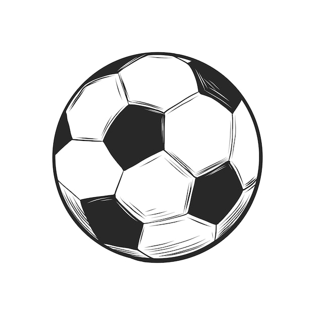 Icon van een voetbal geïsoleerd op een witte achtergrond vintage gravure schets voetbal sport symbool