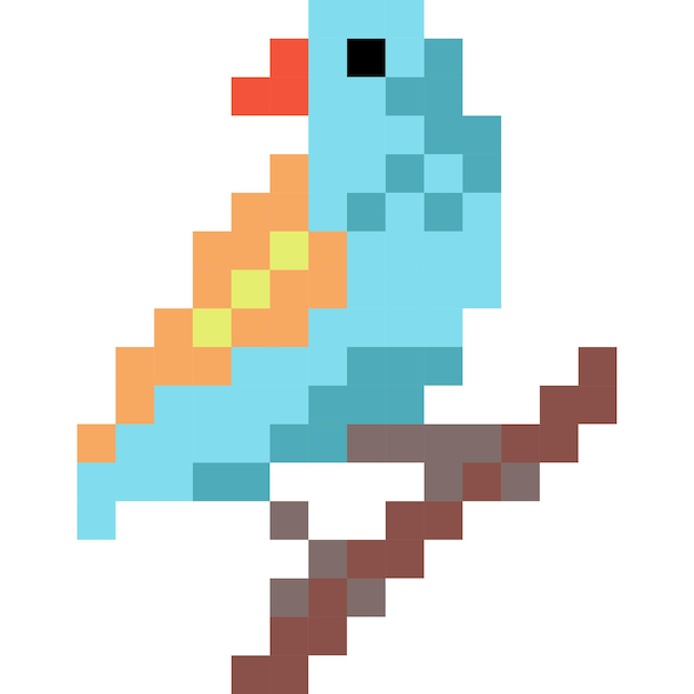Icon van een vogelcartoon in pixel stylex9