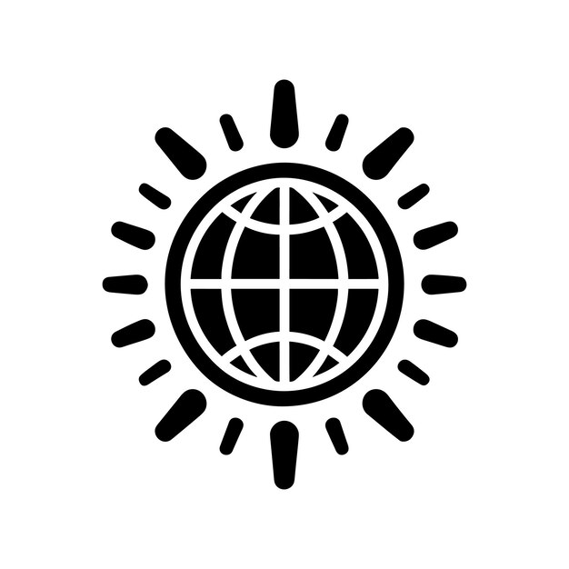 Vector icon van een zwarte bol met zonnestralen concept van opwarming van de aarde of klimaatverandering