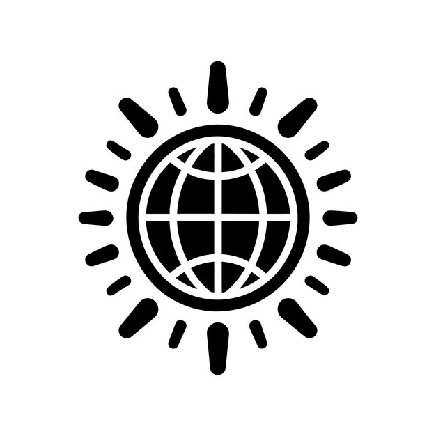 Icon van een zwarte bol met zonnestralen concept van opwarming van de aarde of klimaatverandering